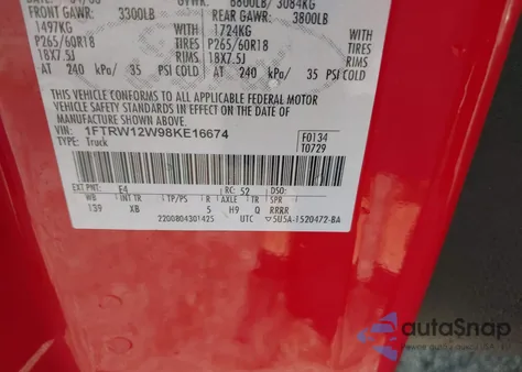 2008 Ford F-150 60Th Anniversary/Fx2/Xl/Xlt from USA, damaged, VIN 1FTRW12W98KE16674